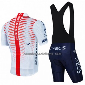 Completo Maglia + Pantaloncino con bretelle 2022 INEOS Grenadiers Manica Corta Bianco Rosso